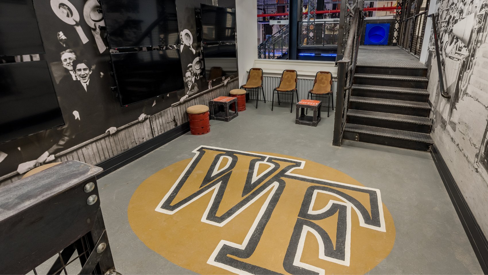 Wake Forest logo on the Rec Room floor at Kimpton Cardinal Hotel