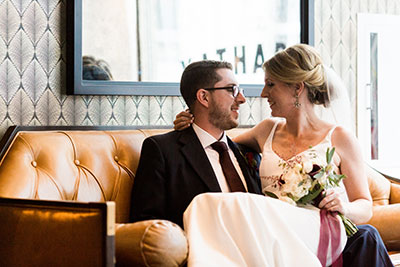 Couple on Couch in Restaurant