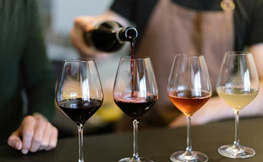Wine flight with 4 glasses of wine